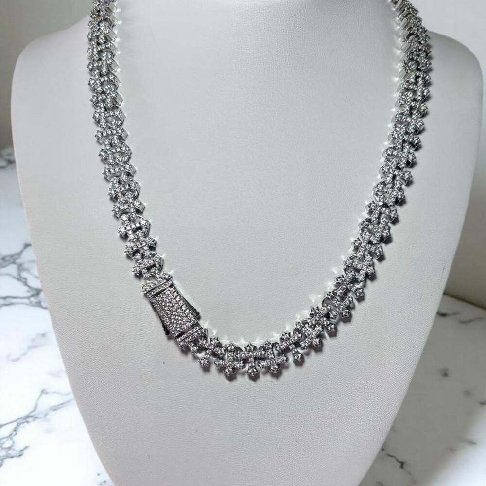 Silver Cross Cuban Chain Necklace 20inch